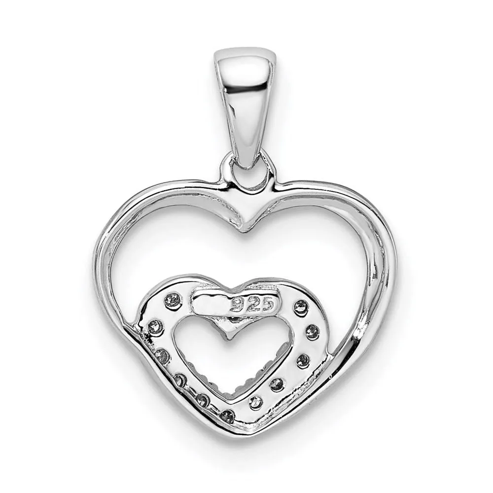 .05 Ctw Diamond Heart in Heart Pendant in Sterling Silver