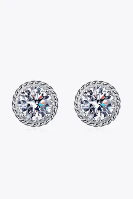 1 Carat Moissanite Rhodium-Plated Round Stud Earrings