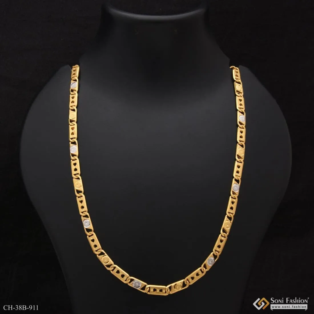 1 Gram Gold Forming Dual Heart Nawabi Glamorous Design Chain for Men - Style B911