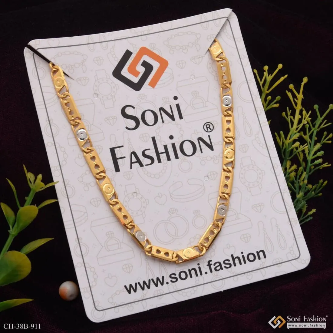 1 Gram Gold Forming Dual Heart Nawabi Glamorous Design Chain for Men - Style B911