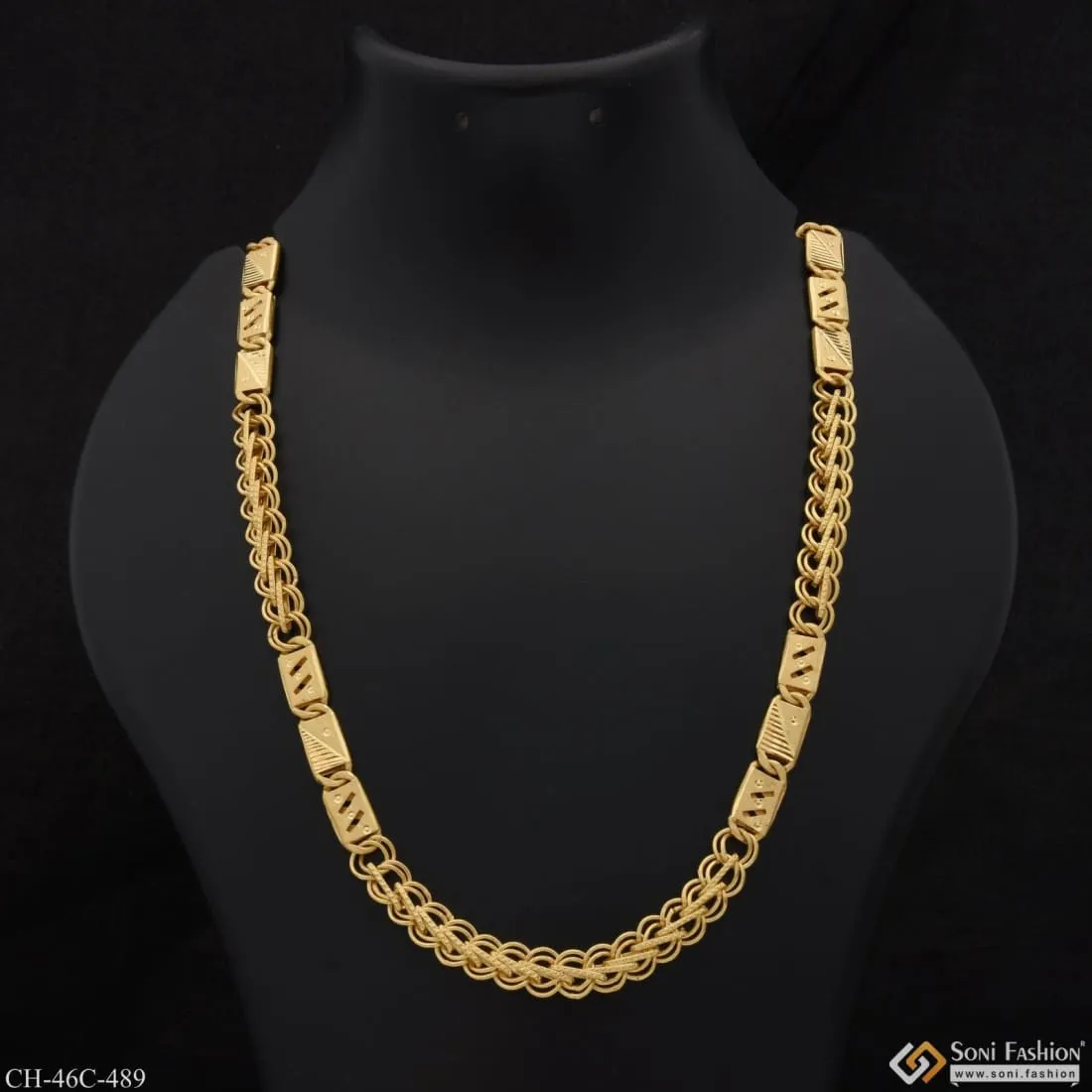 1 Gram Gold Plated 2 Line Nawabi Sophisticated Design Chain for Men - Style C489