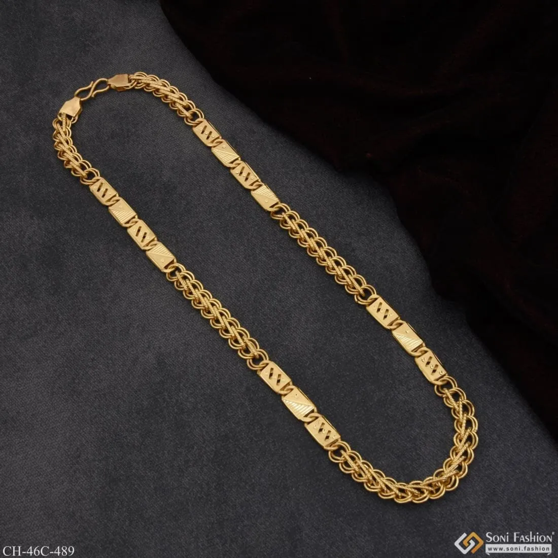 1 Gram Gold Plated 2 Line Nawabi Sophisticated Design Chain for Men - Style C489