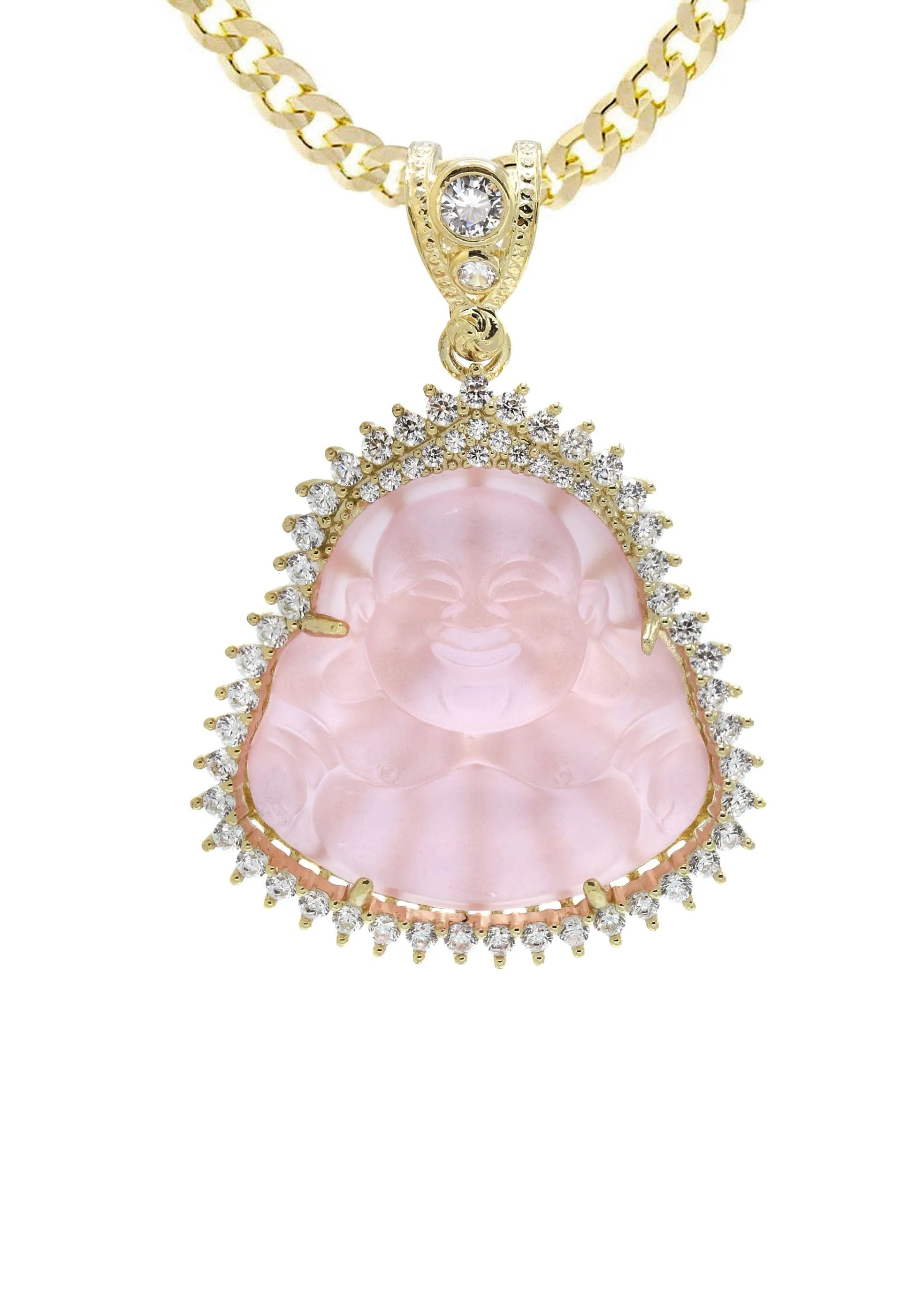 10K Yellow Gold Pink Buddha Necklace | Appx. 24.7 Grams