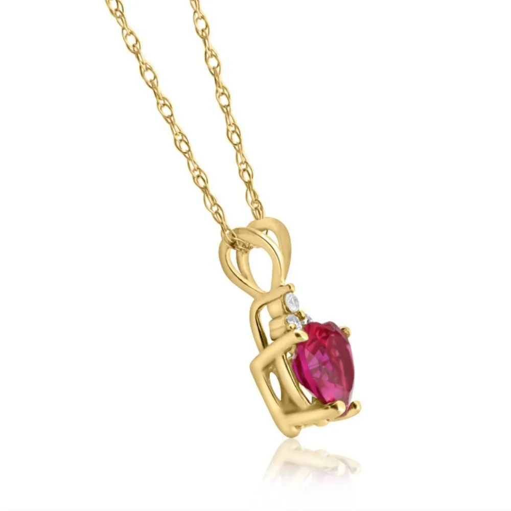 1/2ct Diamond & Ruby Heart Pendant 14K White Yellow or Rose Gold Necklace 1/2"