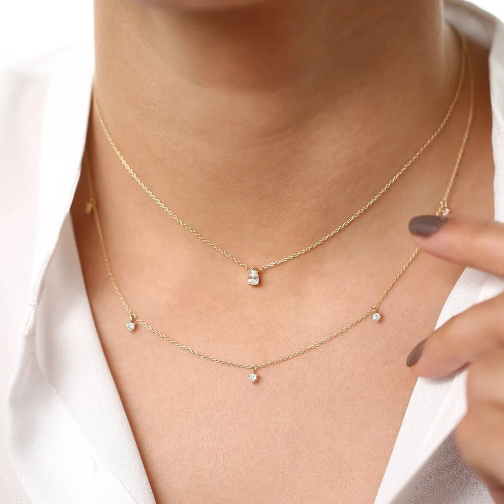 14k Dangling Diamond Solitaire Necklace