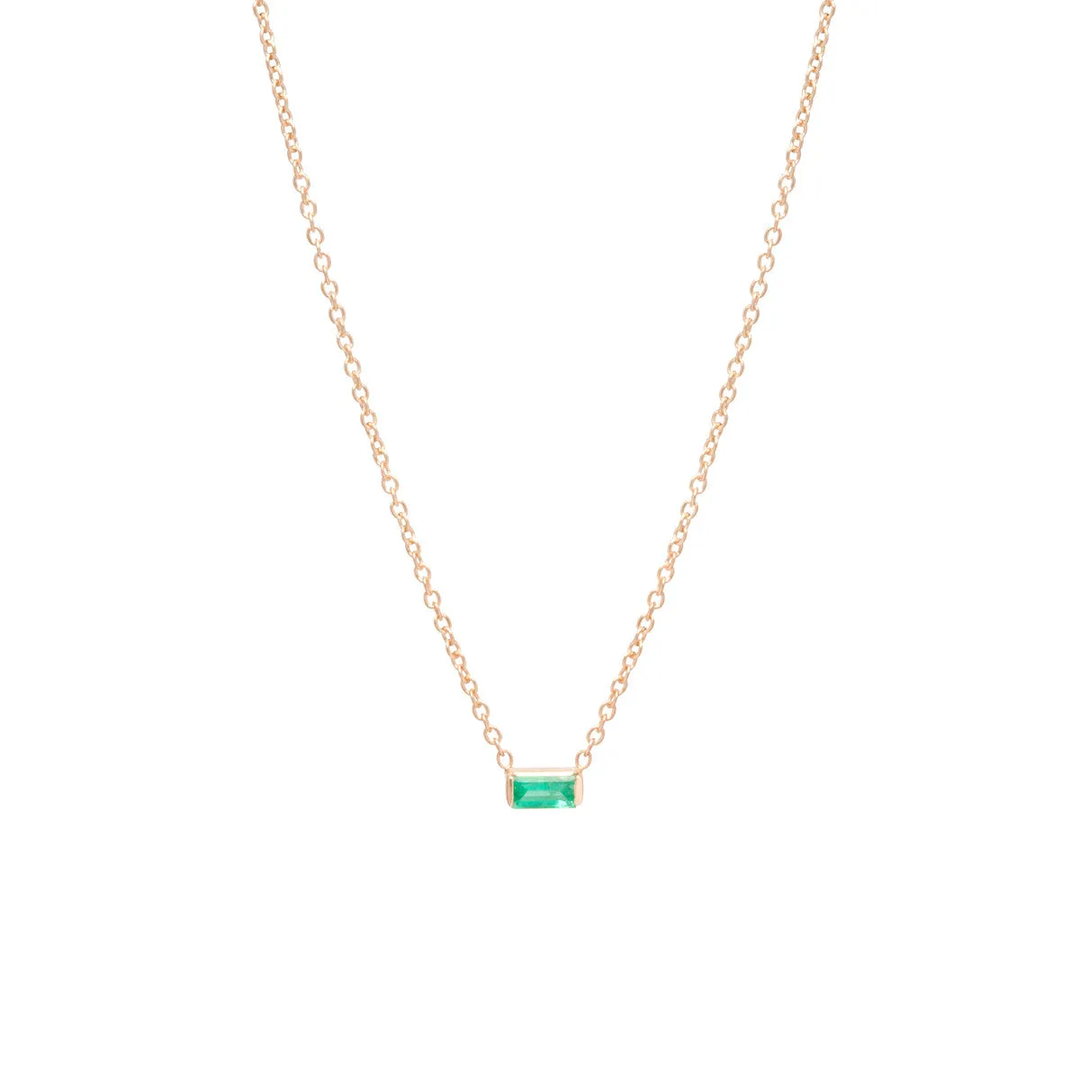 14k Emerald Baguette Necklace | May Birthstone