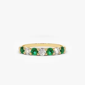 14K Gold Alternating Emerald and Diamond Wedding Band