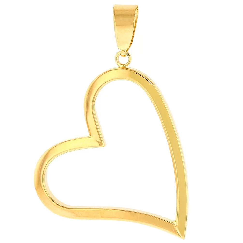 14K Gold Polished Fancy Sideways Heart Pendant with Figaro Necklace - Yellow Gold