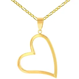 14K Gold Polished Fancy Sideways Heart Pendant with Figaro Necklace - Yellow Gold