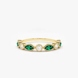 14k Marquise Emerald and Diamond Wedding Band