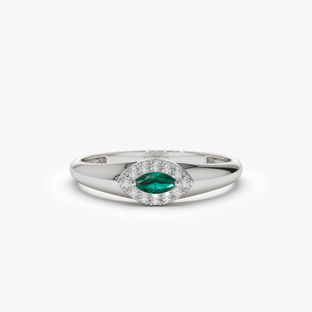 14k Marquise Emerald Ring in Halo Setting