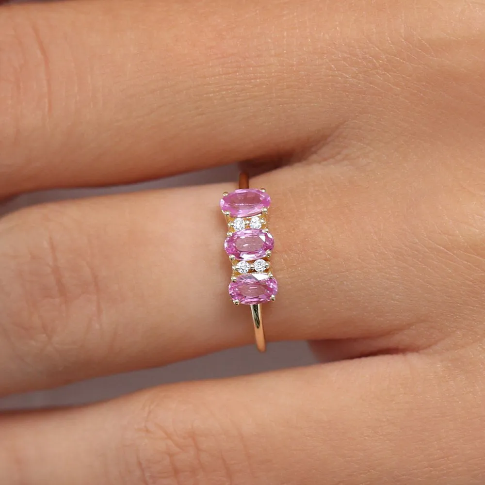 14k Oval Genuine Pink Sapphire and Diamond Ring