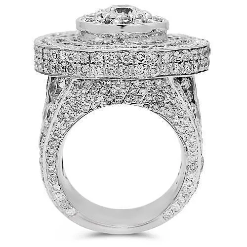 14K Solid White Gold Mens Diamond Ring 14.78 Ctw