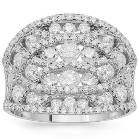 14K Solid White Gold Womens Diamond Cocktail Ring 2.20 Ctw