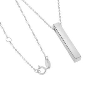 14k White Gold Engravable Personalized Four Sided Vertical Bar Necklace with Spring Ring Clasp, 18"