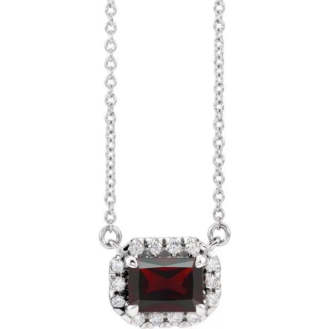 14KT GOLD 0.41 CT GARNET AND 1/8 CTW DIAMOND HALO NECKLACE