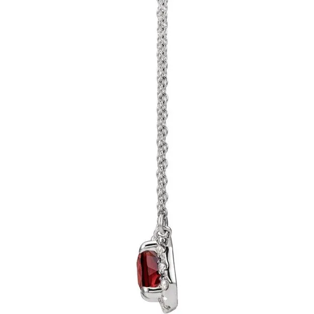 14KT GOLD 0.41 CT GARNET AND 1/8 CTW DIAMOND HALO NECKLACE