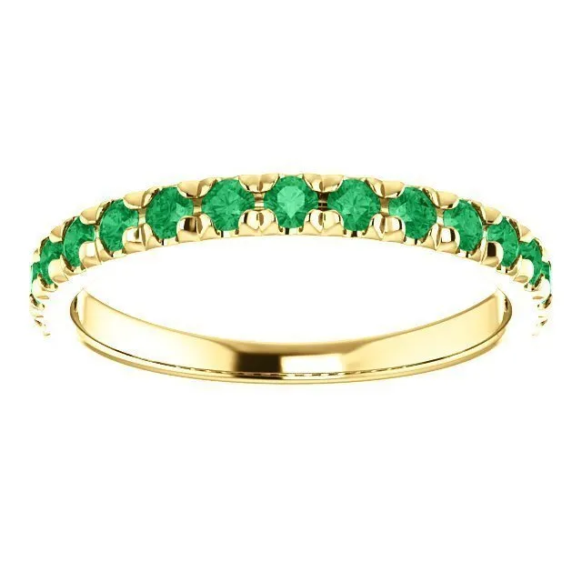 14KT GOLD 0.60 CTW EMERALD FRENCH-SET ANNIVERSARY BAND