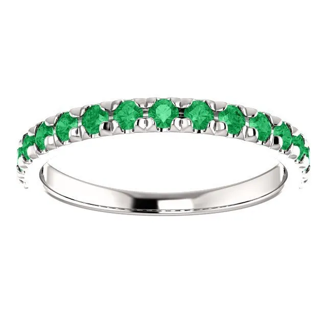 14KT GOLD 0.60 CTW EMERALD FRENCH-SET ANNIVERSARY BAND