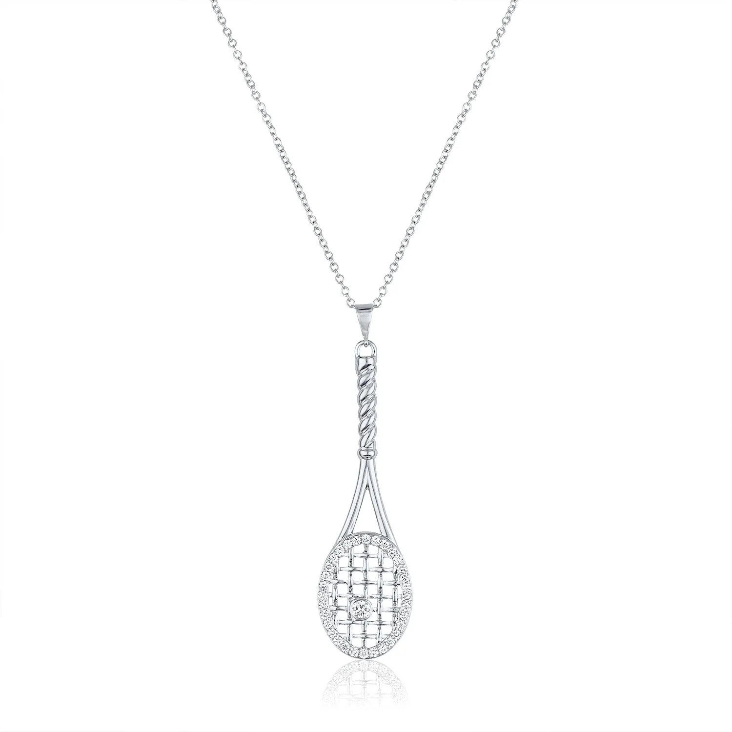 14Kt White Gold and Diamond Framed Tennis Racquet Pendant