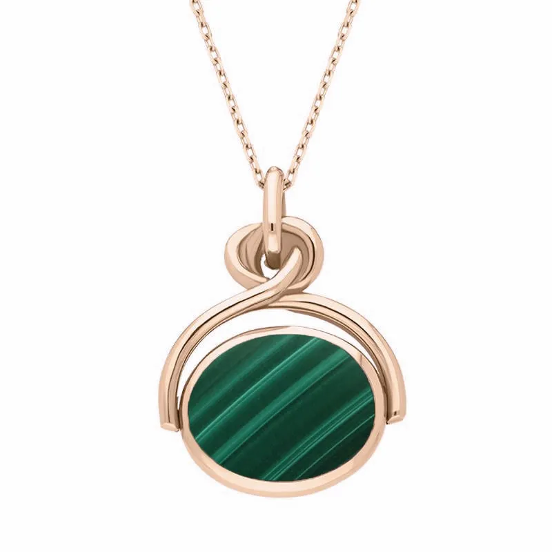 18ct Rose Gold Whitby Jet Malachite Swivel Fob Necklace