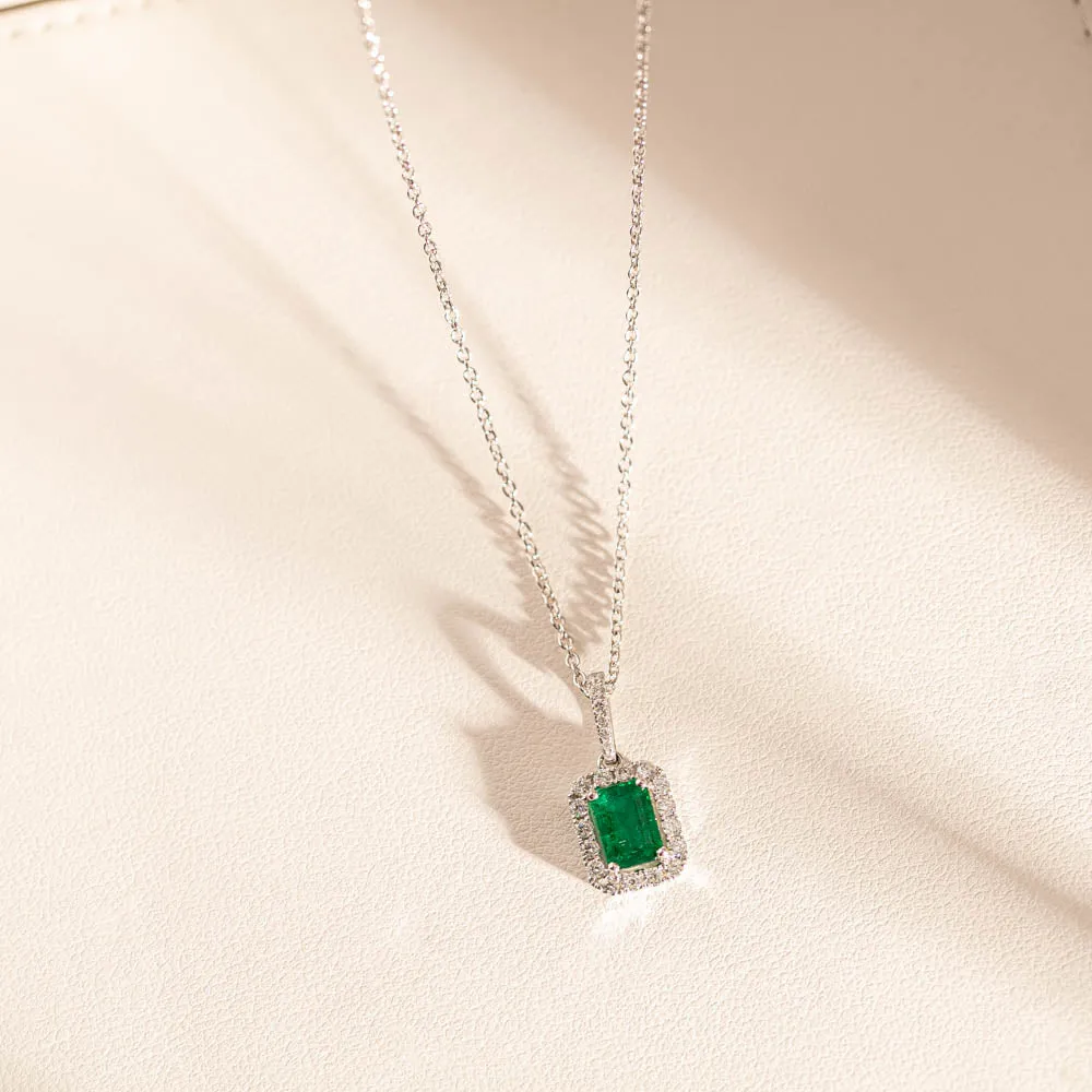 18ct White Gold .68ct Emerald & Diamond Pendant