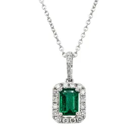 18ct White Gold .68ct Emerald & Diamond Pendant