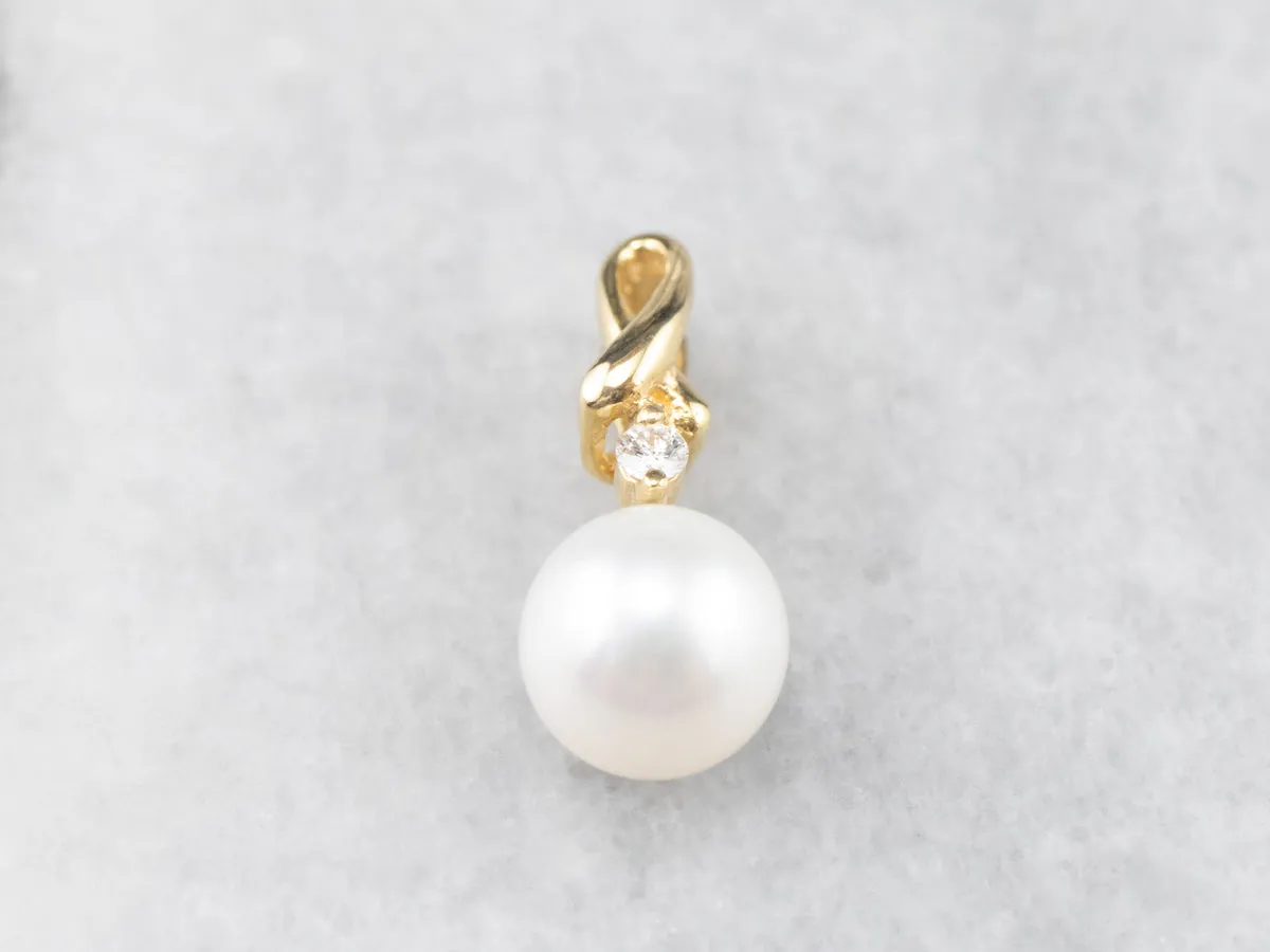 18K Gold Pearl and Diamond Pendant