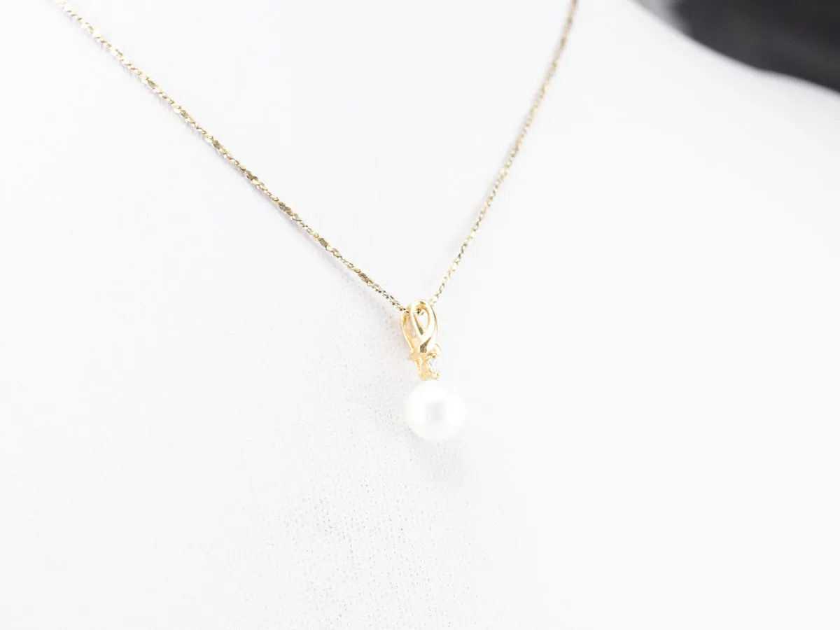 18K Gold Pearl and Diamond Pendant