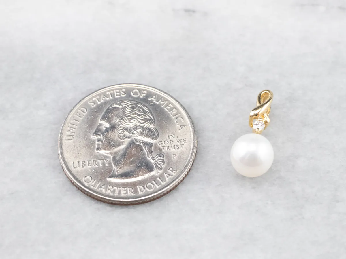 18K Gold Pearl and Diamond Pendant