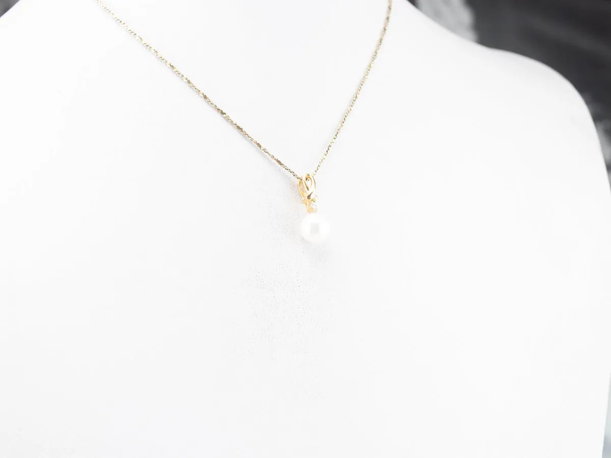 18K Gold Pearl and Diamond Pendant