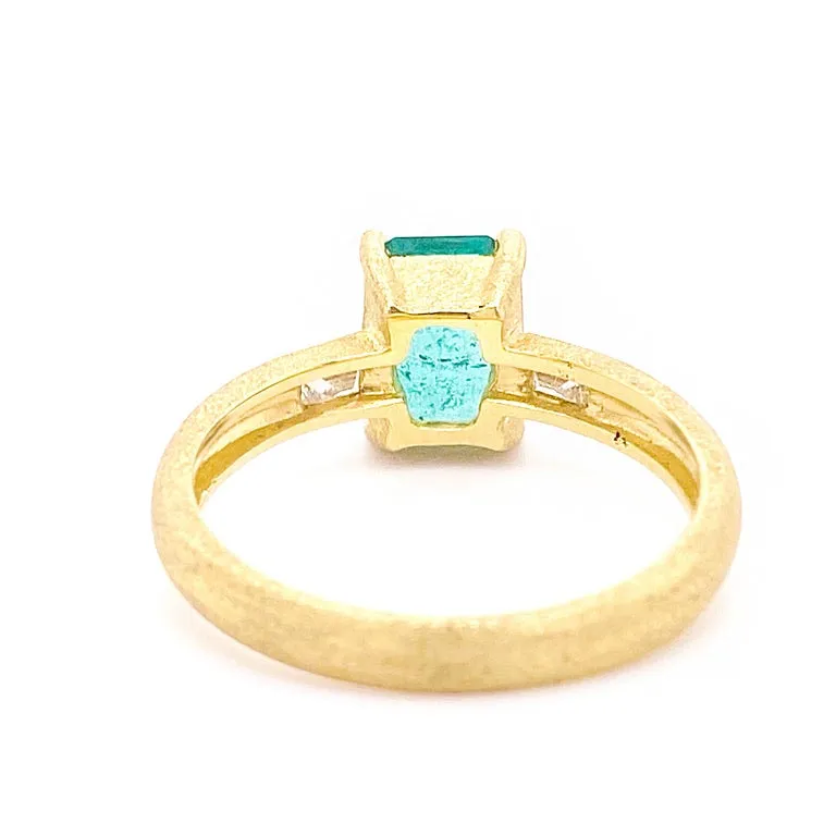 18k Satin Yellow Gold Emerald Ring