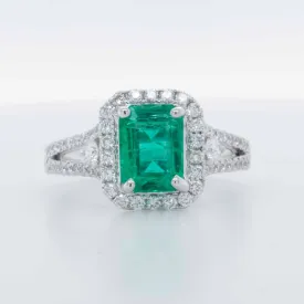 18k White Gold 1.75ct Em Cut Emerald & Diamond Halo Ring 0.50ctw G VS Size 6