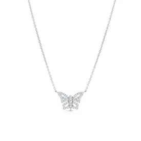 18K White Gold Diamond Butterfly Stationed Pendant Necklace