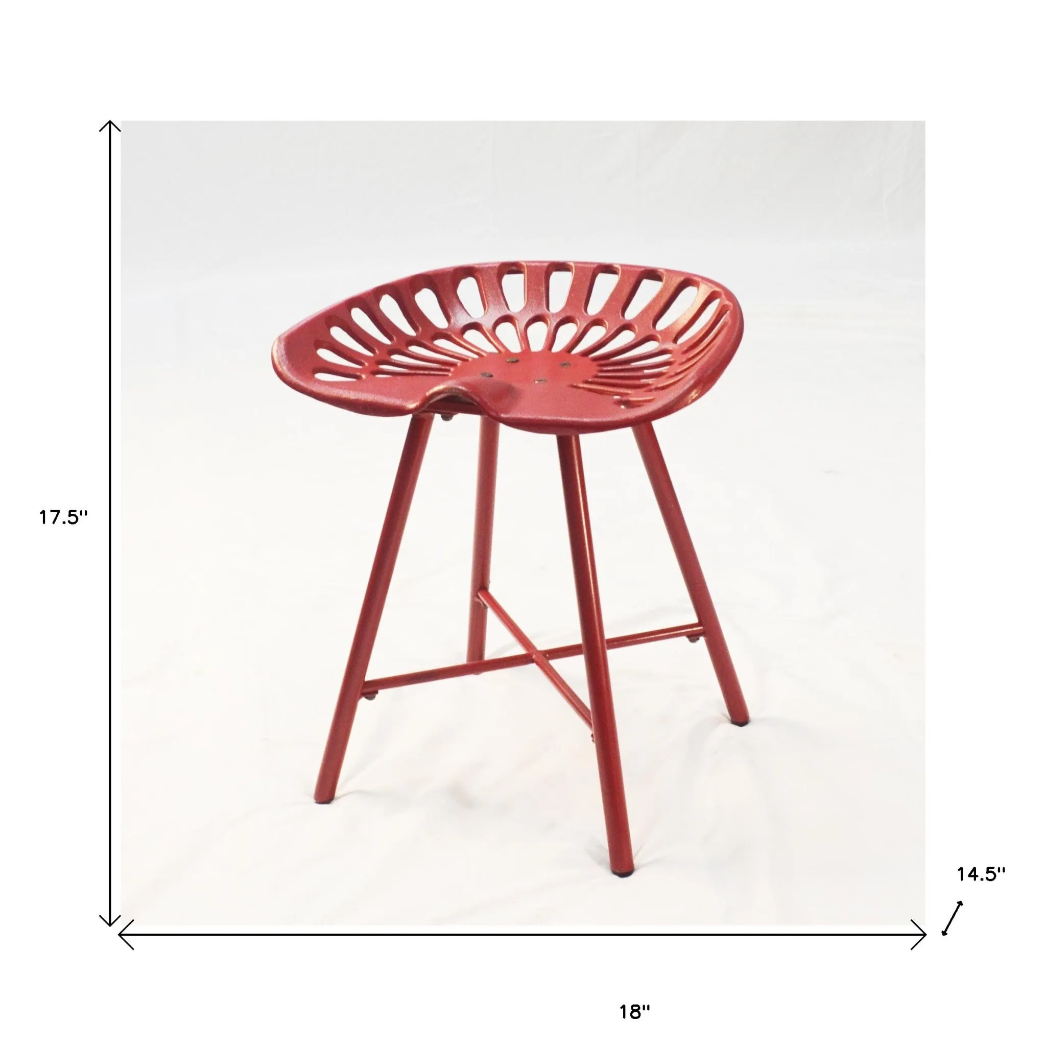 18" Red Metal Backless Stool By Homeroots