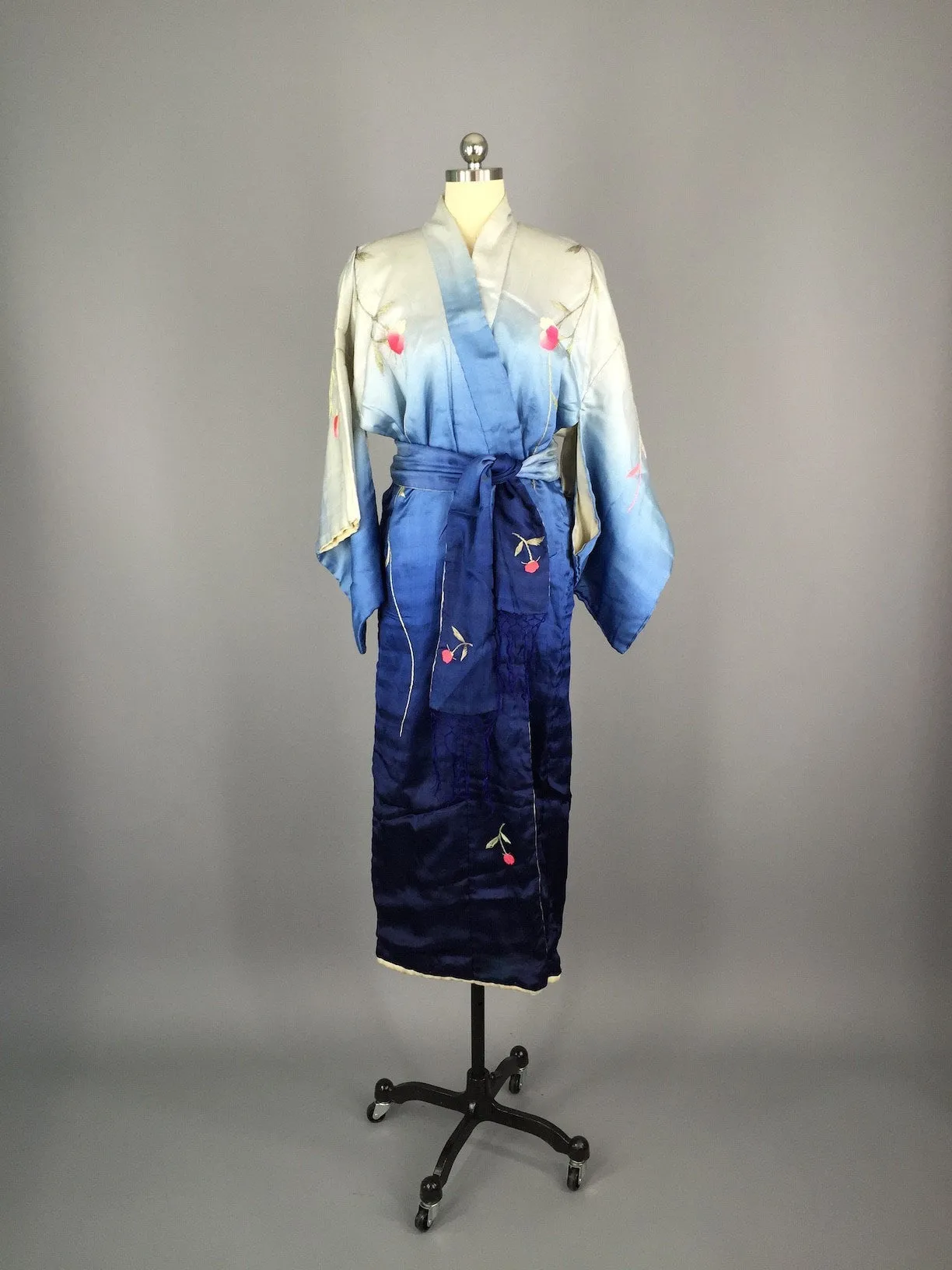 1910 - 1920 Antique Silk Kimono with Peacock Embroidery