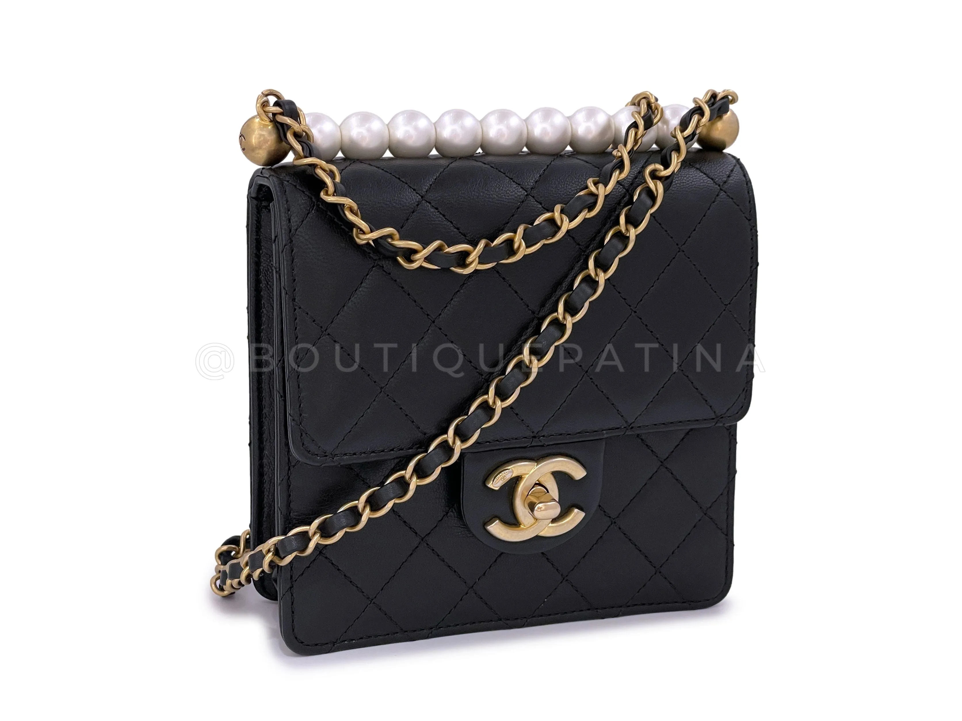 19S Chanel Black Chic Pearls Small Flap Bag GHW