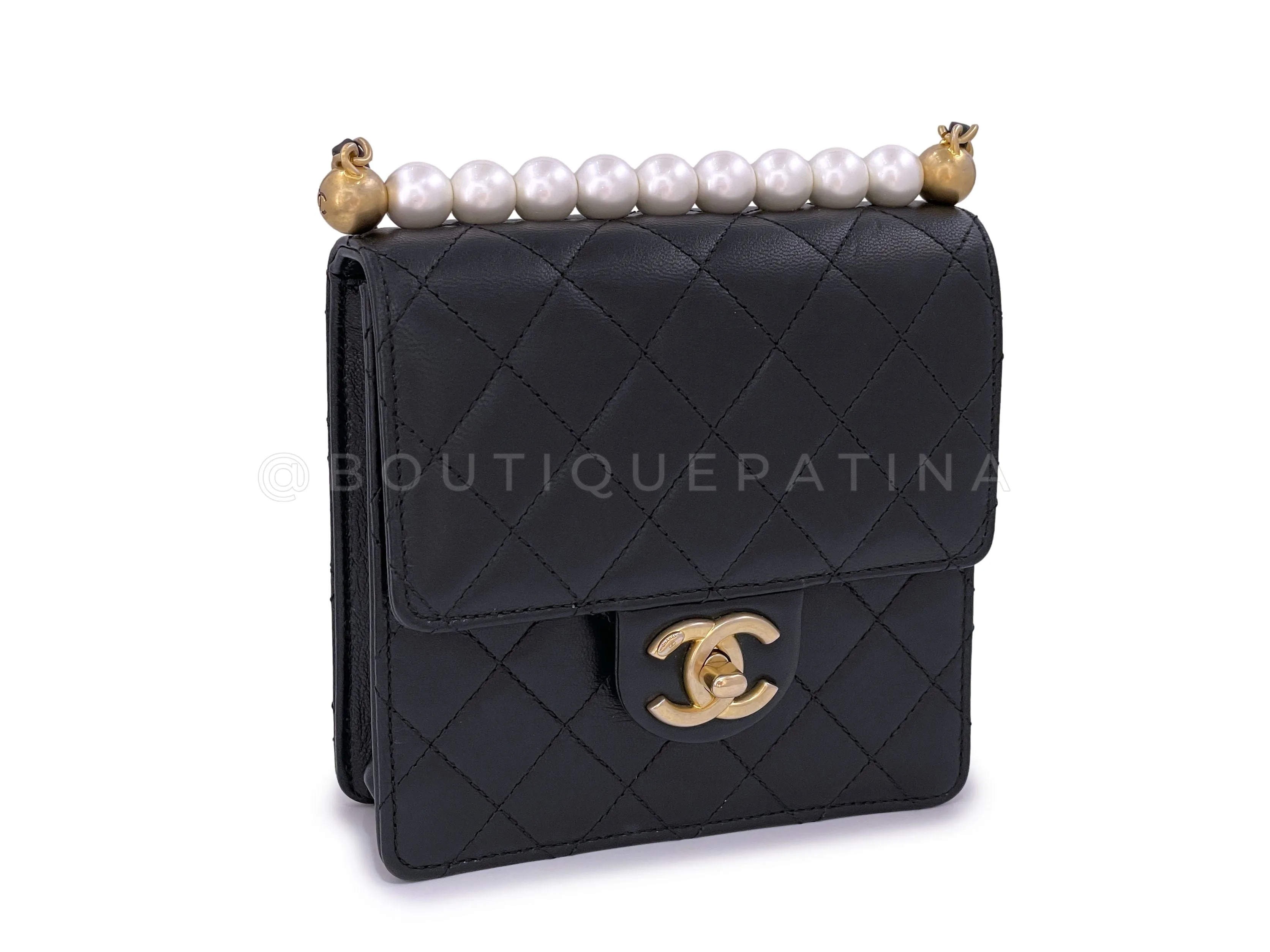 19S Chanel Black Chic Pearls Small Flap Bag GHW