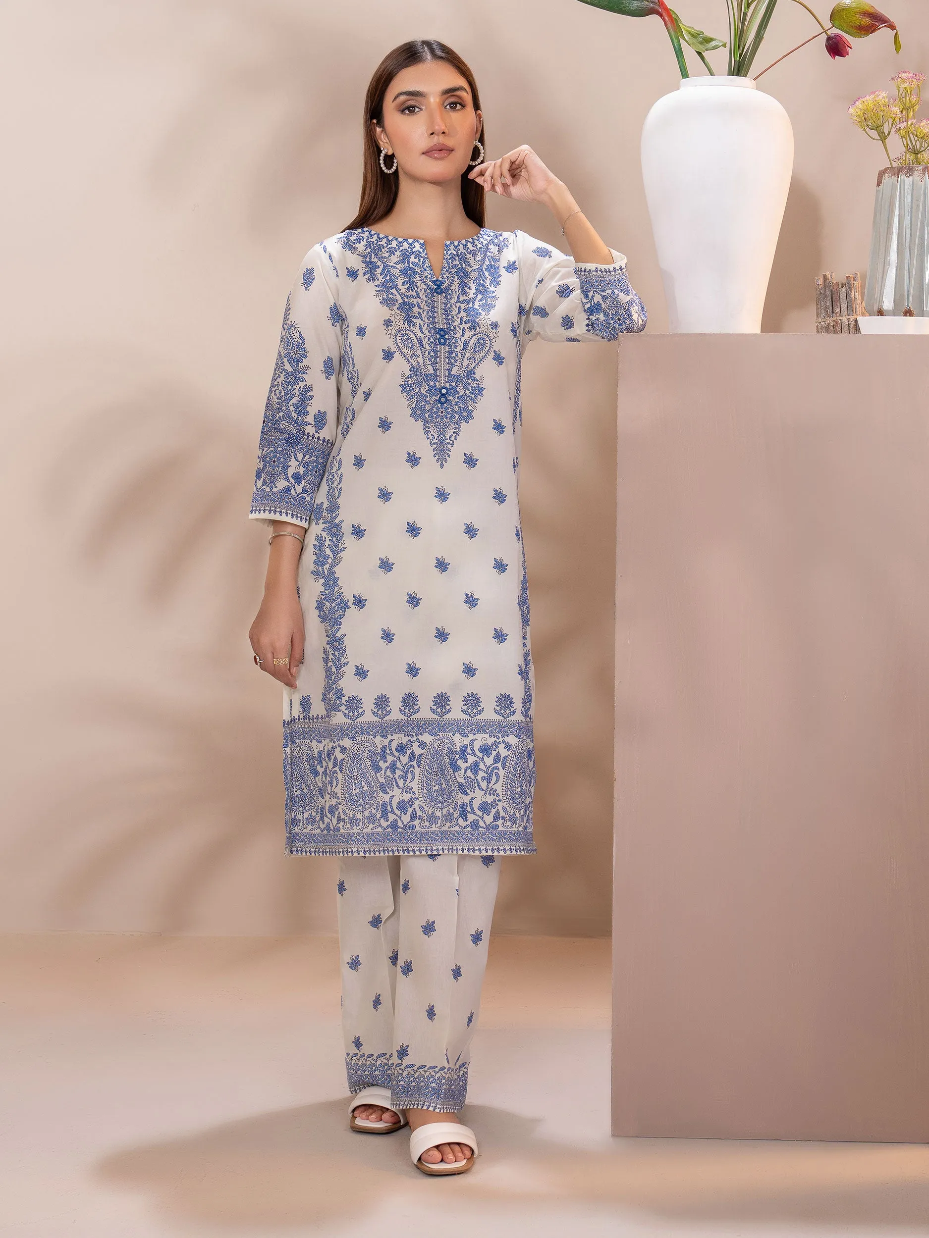 2 Piece Cambric Suit-Paste Print (Unstitched)