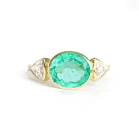 2.43 Carat Oval Colombian Emerald & Trillion Diamond Ring