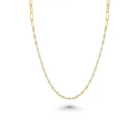 25 Stone Diamonds By The Yard Station Necklace & Half Paper Clip Chain (1.00 ct.) Bezel Set in 14K Gold