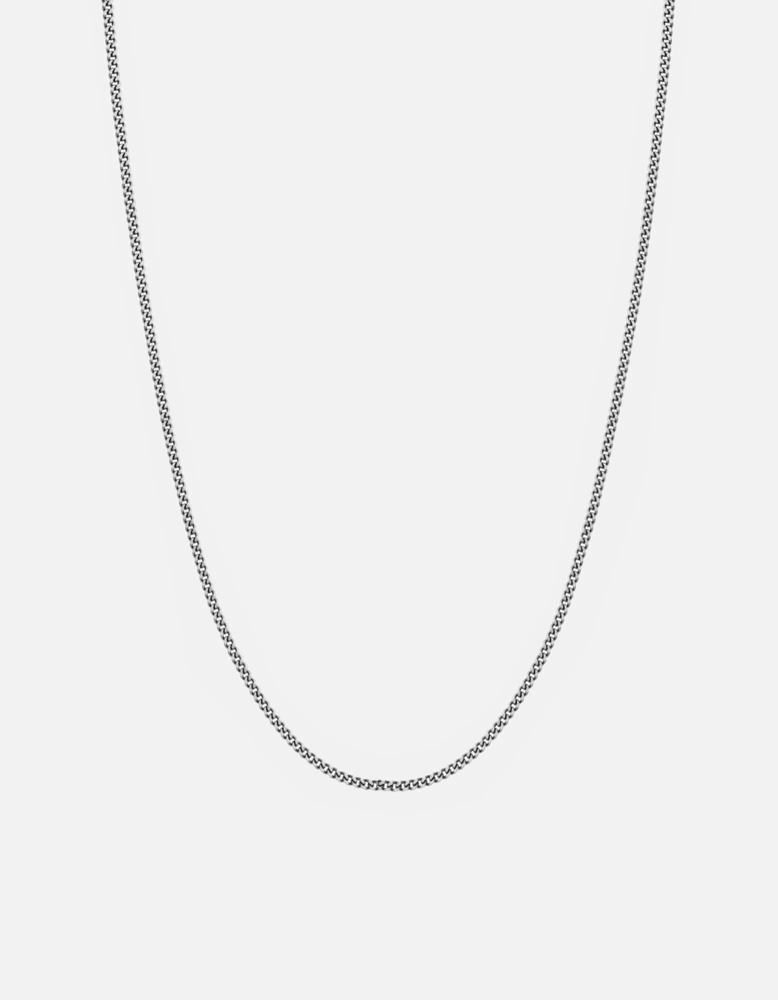 2mm Cuban Chain Necklace, Oxidized Silver