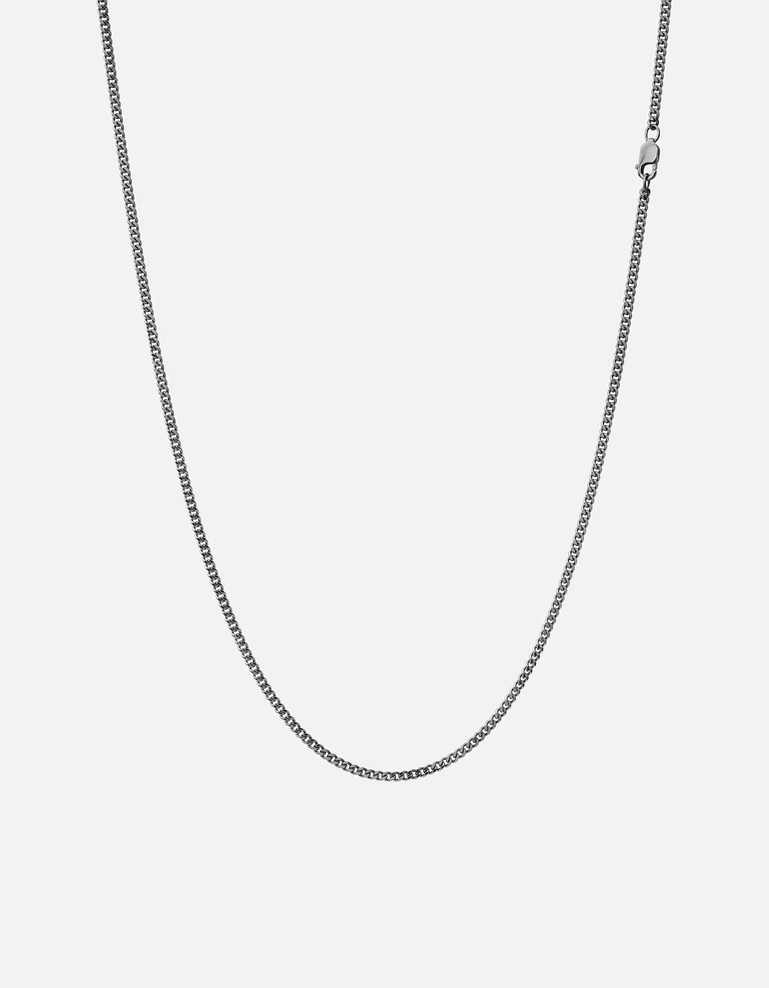 2mm Cuban Chain Necklace, Oxidized Silver