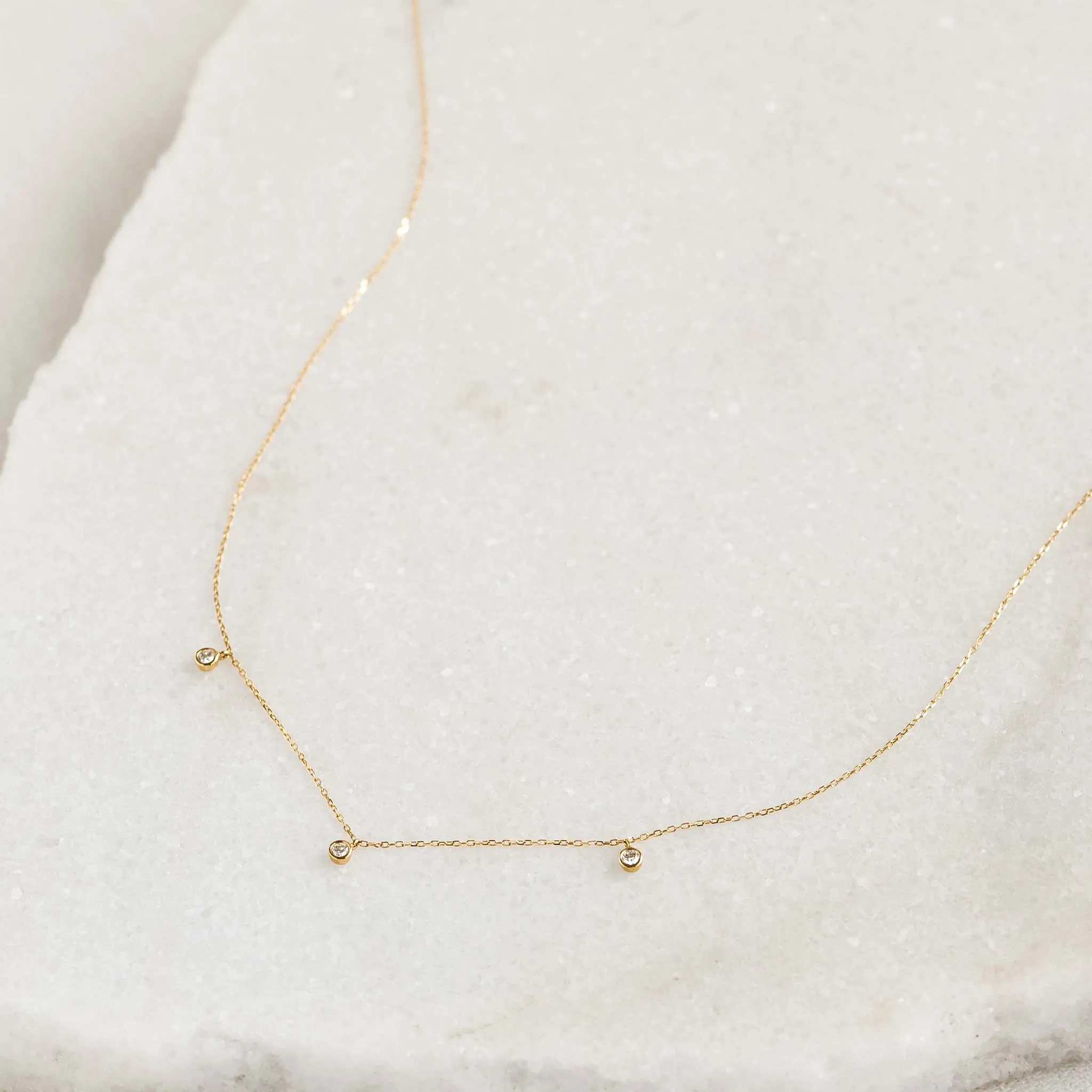 3-Diamond Necklace 14k Gold