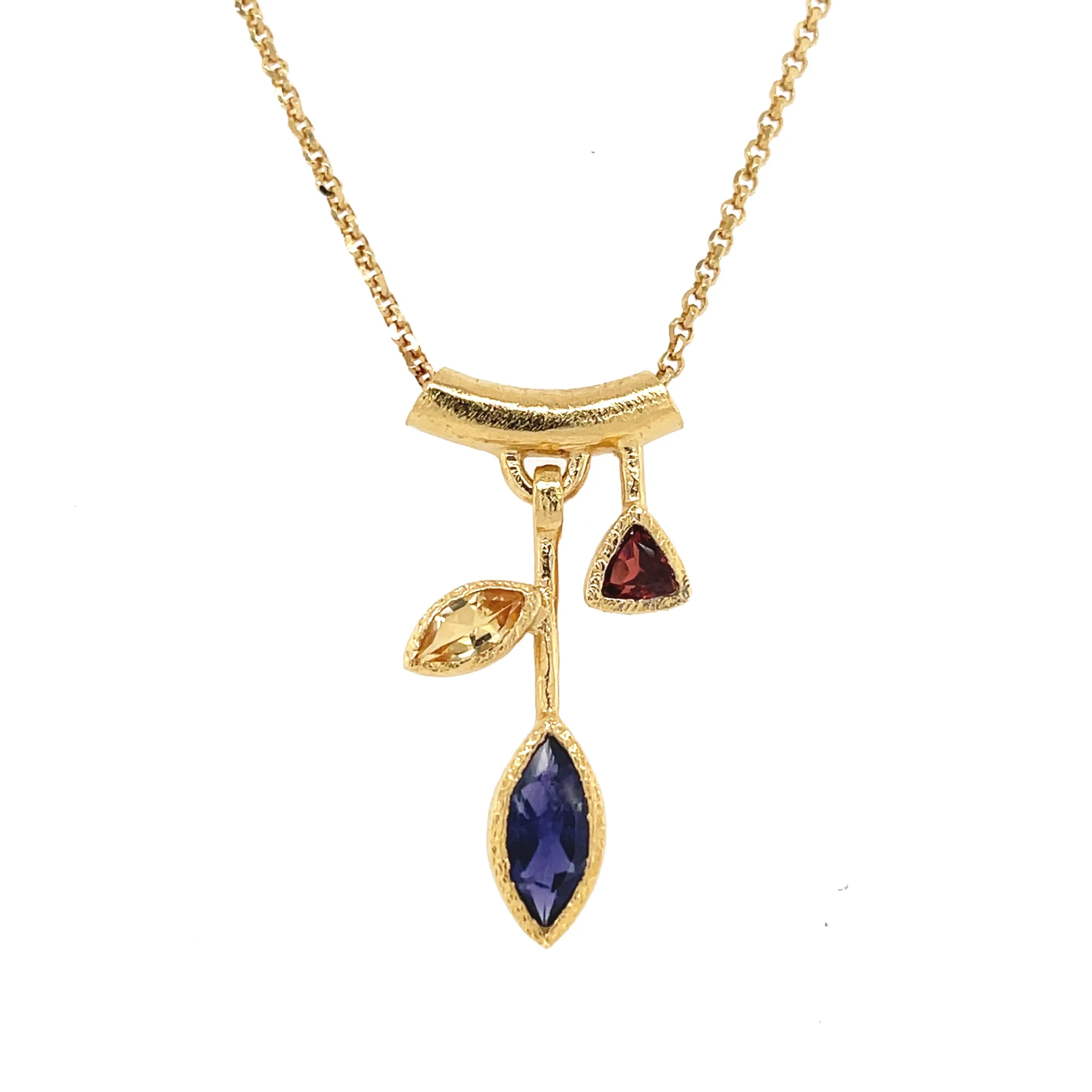 3 Stone Petal Pendant Iolite – Small Gold