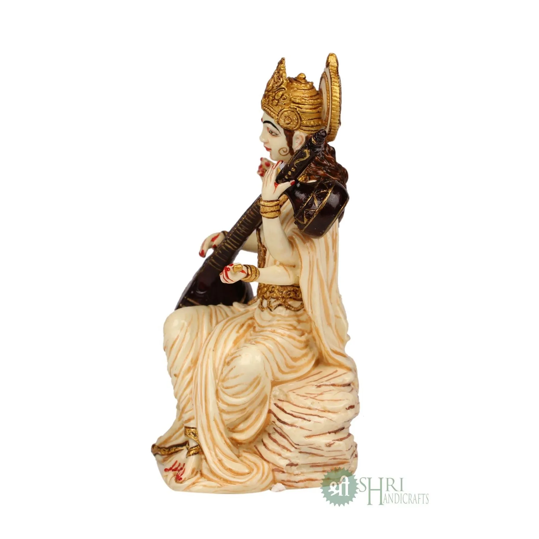 5" SARASWATI STATUE FINE GOLD HAND PAINTING