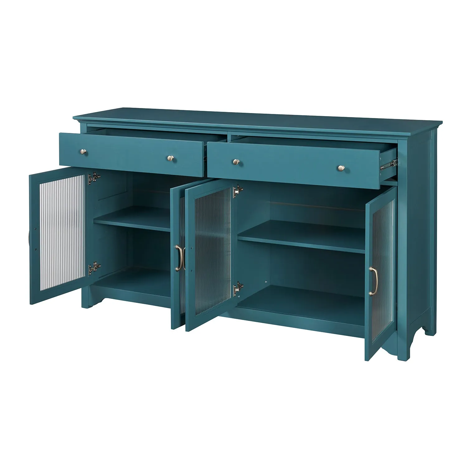 68” TV Console, Storage Buffet Cabinet, Sideboard with Glass Door and Adjustable Shelves, Console Table for Dining Living Room Cupboard, Teal Blue