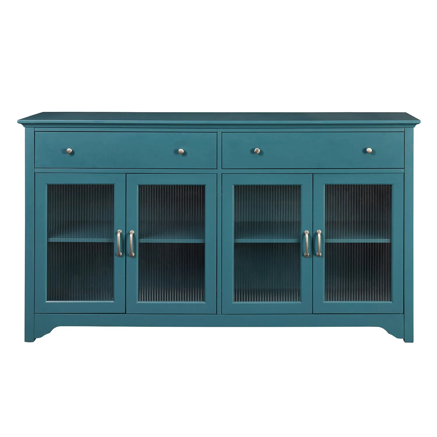 68” TV Console, Storage Buffet Cabinet, Sideboard with Glass Door and Adjustable Shelves, Console Table for Dining Living Room Cupboard, Teal Blue