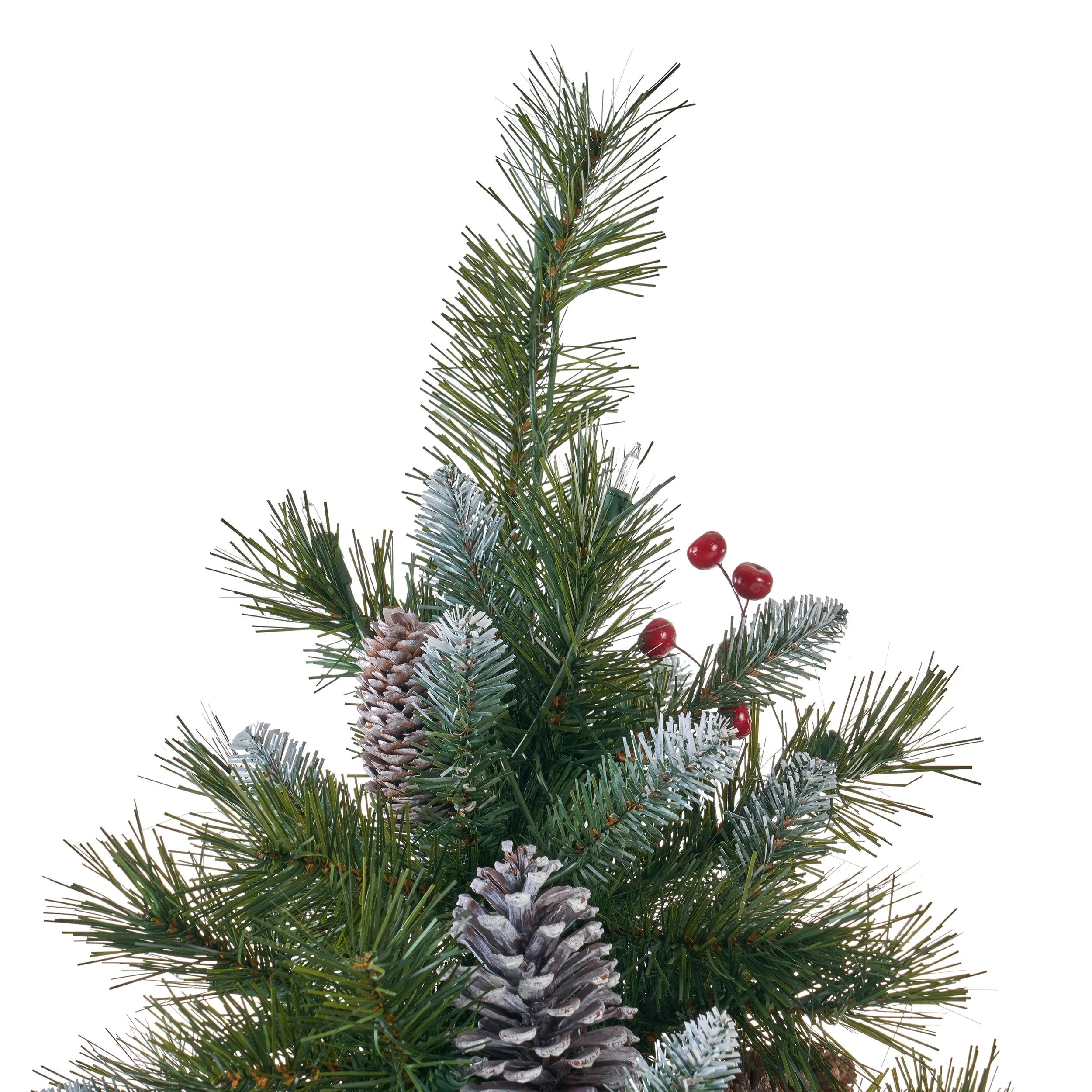 7-foot Mixed Spruce Hinged Artificial Christmas Tree with Frosted Branches, Red Berries, and Frosted Pinecones - NH753703