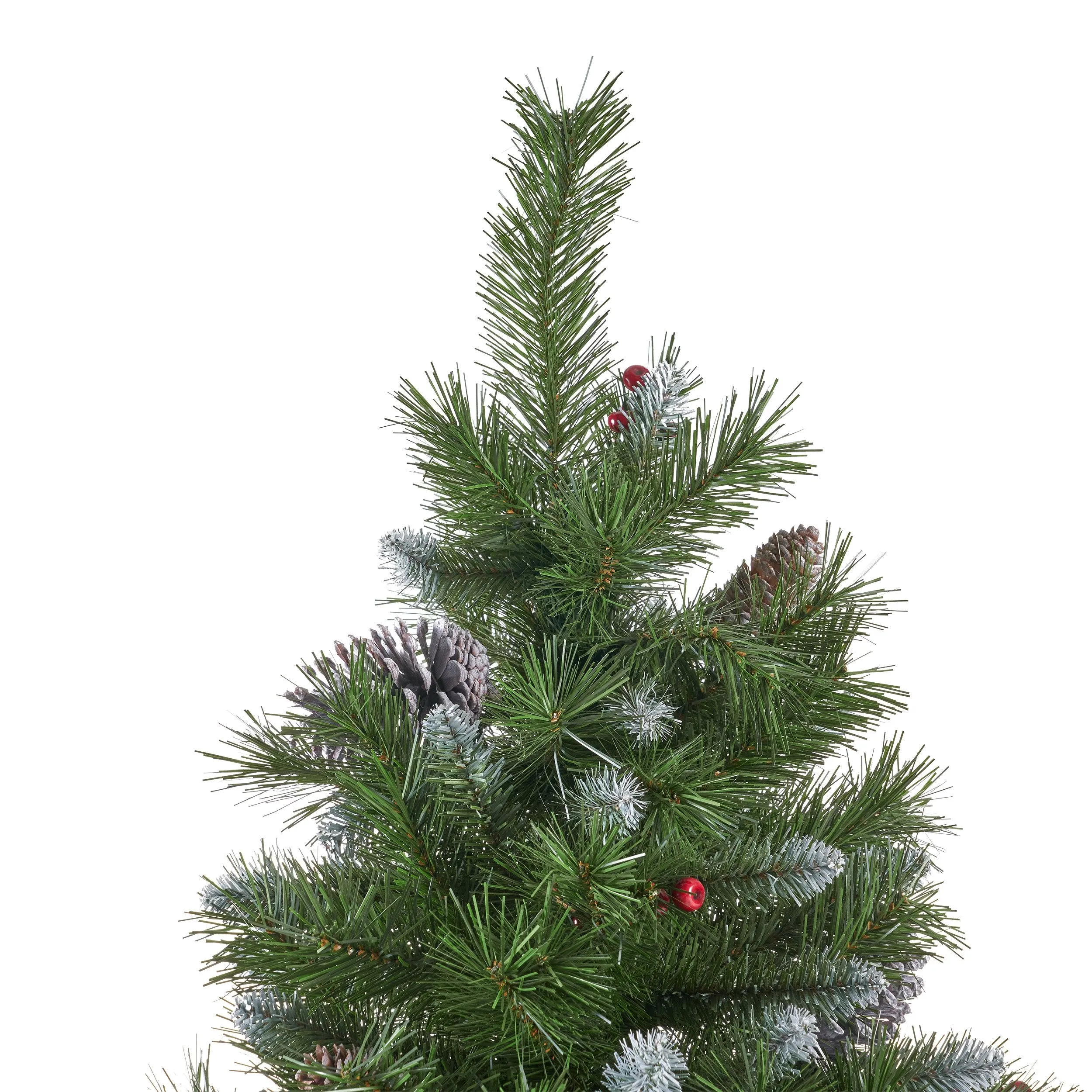 7-foot Mixed Spruce Hinged Artificial Christmas Tree with Frosted Branches, Red Berries, and Frosted Pinecones - NH753703